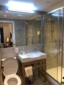 a bathroom with a toilet and a sink and a shower at Bex Rooms in Worthing