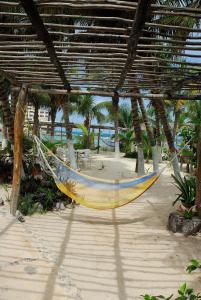 a hammock on a beach with palm trees at Hotel Villa Kiin in Isla Mujeres