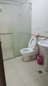 ein Bad mit einem WC und einem Waschbecken in der Unterkunft Dong Wang Homestay in Taitung