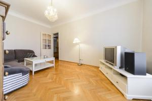 a living room with a couch and a tv at Apartment near Olympic Stadium in Kyiv