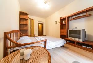 キーウにある1-room apartments Kiev city centerのベッドルーム(ベッド1台、テレビ、椅子付)