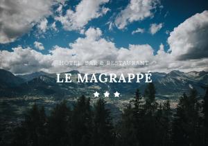 un signo que lee le margaretride con montañas en el fondo en Hôtel Magrappé, en Veysonnaz