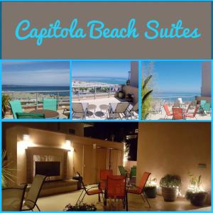 a collage of pictures of a beach suite at Capitola Beach Suites in Capitola