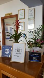 a table with two boxes and a plant on it at Amazones Village Suites in Hersonissos +59 photos