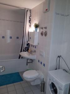 ein Bad mit einem WC und einem Waschbecken in der Unterkunft 2-Zimmerapartment mit Südloggia in Leipzig