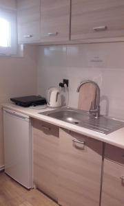 a kitchen with a sink and a counter top at Pod Jarzębiną in Toruń