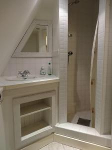 a bathroom with a sink and a shower at Gröna Lena in Sunne