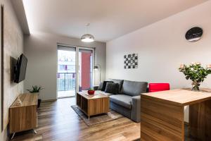 Televízia a/alebo spoločenská miestnosť v ubytovaní APARTAMENTY GORZÓW WLKP.
