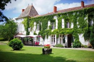 una gran casa blanca con hiedra creciendo en ella en Chateau de Fayolle, en Ribérac