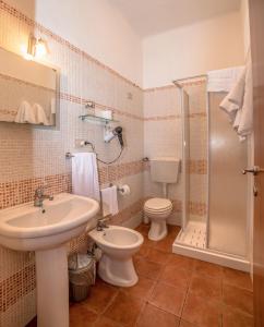a bathroom with a sink and a toilet and a shower at Le Terrazze sul mare in Ustica