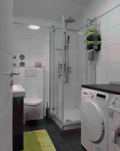 a bathroom with a shower and a washing machine at Moderne, luxuriöse Ferienwohnung in Bad Zwischenahn in Bad Zwischenahn