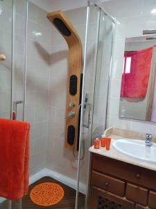 a bathroom with a shower and a sink at El Arco Iris in Parque Holandes