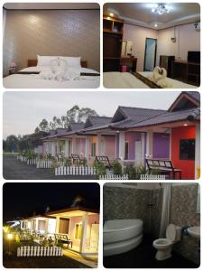 un collage de cuatro fotos de una habitación de hotel en Mailuay Resort, en Buriram