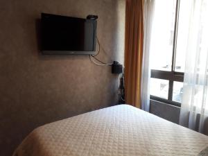 1 dormitorio con 1 cama y TV en la pared en Apartment 209, en Santiago