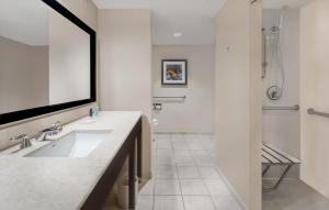 a bathroom with a sink and a shower at Crowne Plaza Cleveland at Playhouse Square, an IHG Hotel in Cleveland