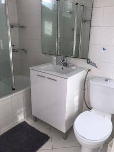 a bathroom with a toilet and a sink and a shower at Apartamento Lisboa-Alameda in Lisbon +16 photos