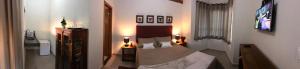 a bedroom with a bed and a television in a room at Pousada Divina Minas in André Resende