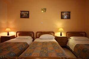 
a hotel room with two beds and two lamps at Sofia Pension in Rhodes Town
