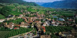 an aerial view of a small town in a valley at Weißes Rössl in Appiano sulla Strada del Vino