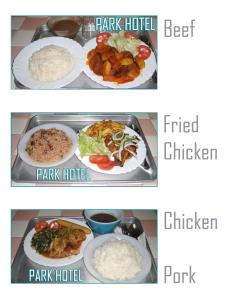 a collage of four pictures of plates of food at Park Hotel in Port-au-Prince