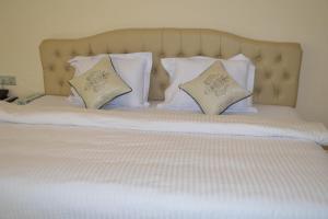 a bed with white pillows and a headboard at Exotica Sampan in Cox's Bazar