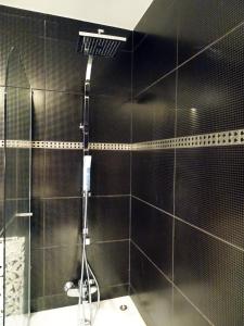 ニースにあるL'Alhambraの黒いタイル張りのバスルーム(シャワー付)