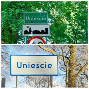two pictures of a street sign with the words university at Ośrodek Wypoczynkowy Marcela in Mielno