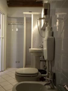 y baño con aseo y lavamanos. en Villa Paola, en Lavarone
