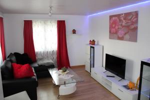 a living room with a couch and a television at Schlicht & einfach Traumhaft in Unterkulm