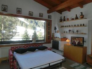 una camera con un letto e una grande finestra di Trilocale Alberti - Hofer a Madonna di Campiglio