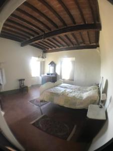 una camera da letto con un letto grande in una stanza di Casa Bartali a Chiusdino