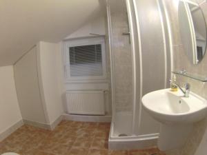 a bathroom with a shower and a sink at Ubytování U Vořechovských in Pec pod Sněžkou