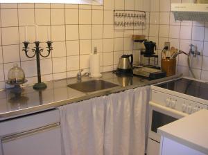 a kitchen with a sink and a counter top at Bed & Kitchen Rugbjergvej in Stavtrup +8 photos