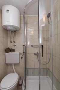 a bathroom with a shower with a toilet and a sink at Apartment Stulli 1 in Dubrovnik