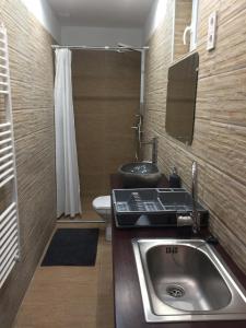 a bathroom with a sink and a toilet at Dózsaház in Zalaegerszeg