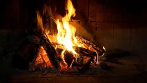 un fuego se quema en un horno de ladrillo en Hotel Turismo Rurale Villa Maria Caterina, en Cala Gonone