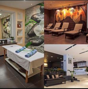 a collage of three pictures of a hotel room at Apartment 408 in Orbi Palace in Bakuriani