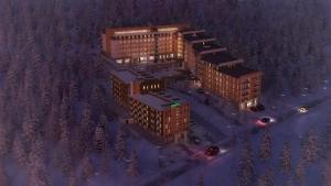 an overhead view of a building at night at Apartment 408 in Orbi Palace in Bakuriani