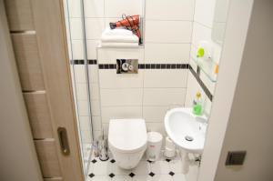 małą łazienkę z toaletą i umywalką w obiekcie City Inn Riga Apartment, Barons promenade with parking w Rydze