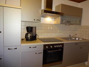 cocina con fregadero y fogones horno superior en Haus Seeliger en Brand