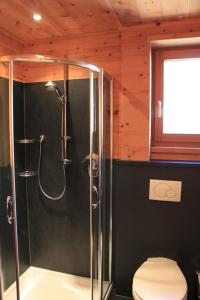 a bathroom with a shower with a toilet at Aparthotel Christophorus in Burgusio