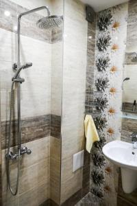 a bathroom with a shower and a sink at Lozenets Apartment in Sofia