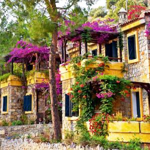 a building with flowers on the side of it at Symbola Oludeniz Beach Hotel in Oludeniz