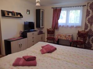 A bed or beds in a room at Pivnička pod Čachtickým hradom