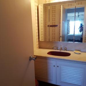 a bathroom with a sink and a mirror at Lincoln Center in Punta del Este