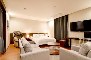 TV a/nebo společenská místnost v ubytování Blanc Business Hotel