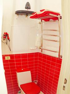 マグニトゴルスクにあるRed Room Luxeの赤いタイル張りのバスルーム(赤いトイレ、赤いタイル張りのバスルーム付)