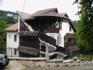ブラショヴにあるCasa Estetikaの窓が多い白い家