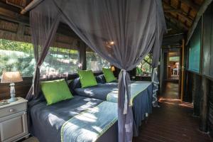 2 letti in una camera con finestra di Kosi Forest Lodge a Manguzi