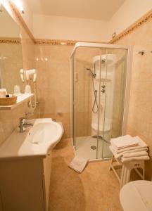 a bathroom with a shower and a sink at Hotel Franco in Andalo